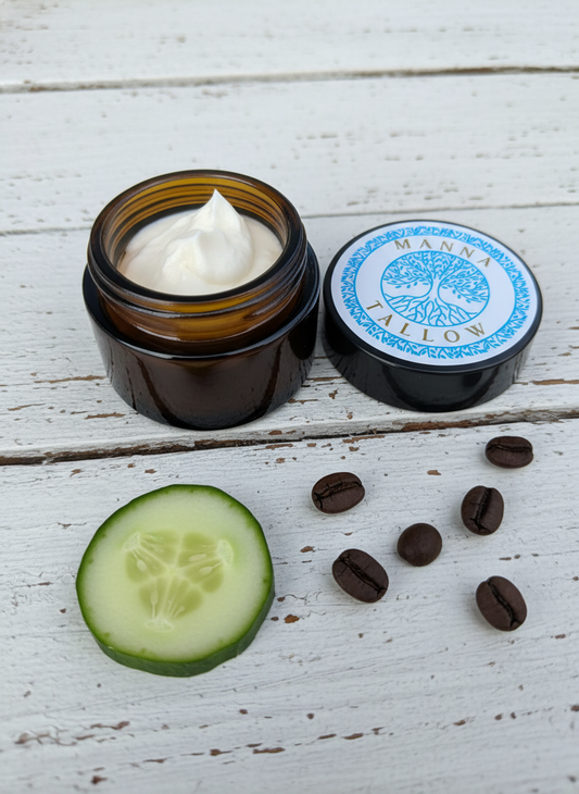 Revive Eye Cream! Whipped Tallow Infused With Cucumber & Coffee (1oz Glass Jar)
