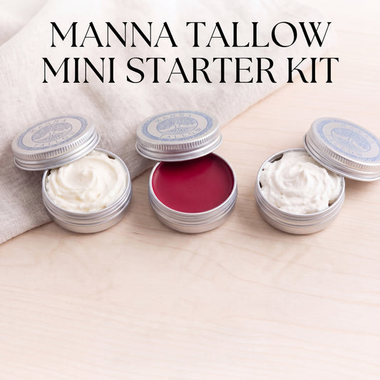 Manna Tallow Starter Kit! (1 Whipped Tallow, 1 Whipped Heavenly Calm, 1 Whipped Tallow Blush & Lip Balm)