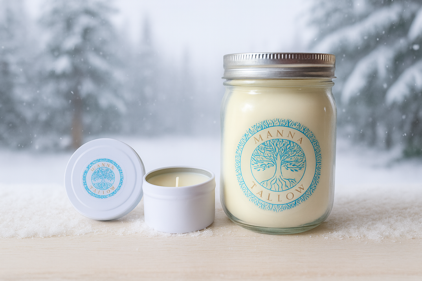 Manna Tallow Candle Hand-Crafted & Poured Artisan Candle – Pure Snow