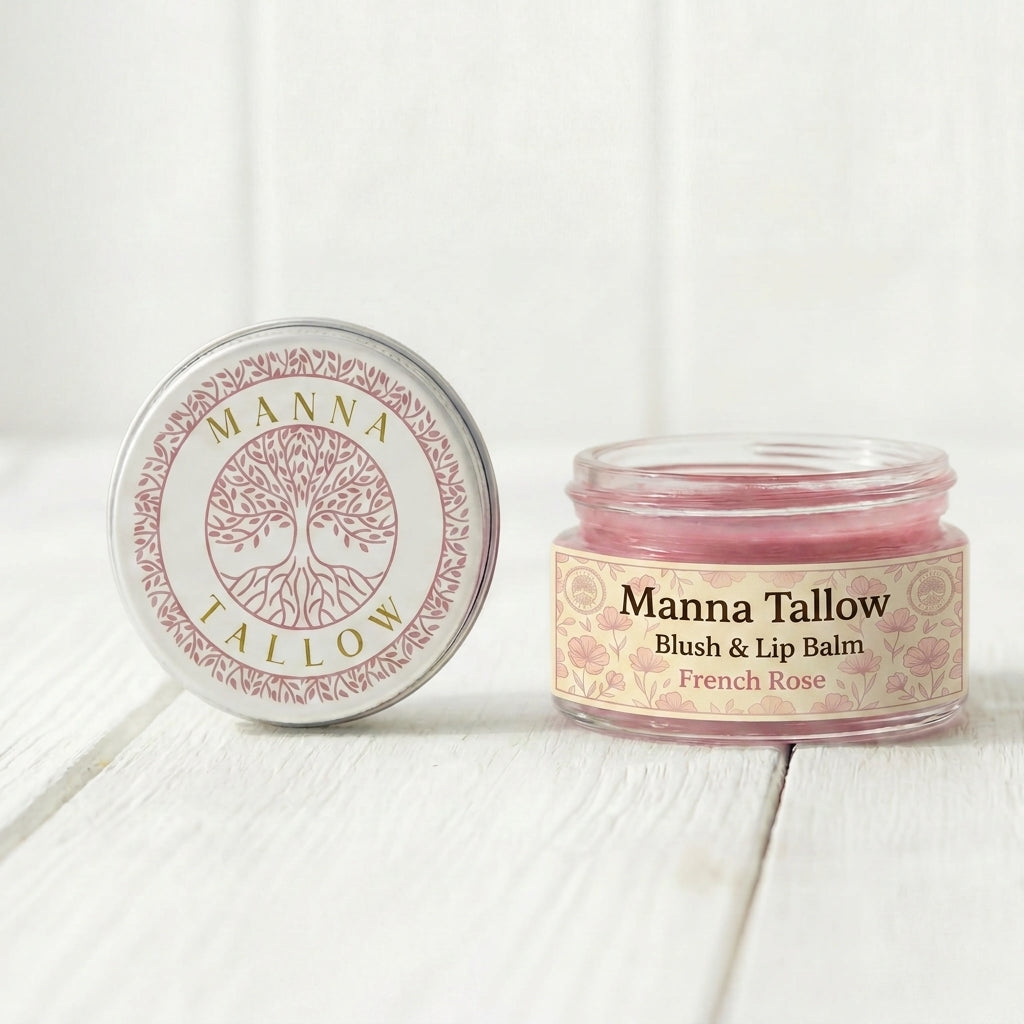 Tallow Lip & Blush Balm -  Heirloom Blush Balm with Grass-Fed Tallow (Shade: French Rose)