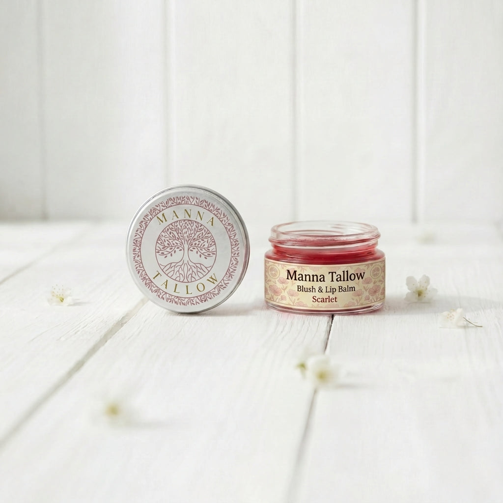 Tallow Lip & Blush Balm -  Heirloom Blush Balm with Grass-Fed Tallow (Shade: Scarlet)