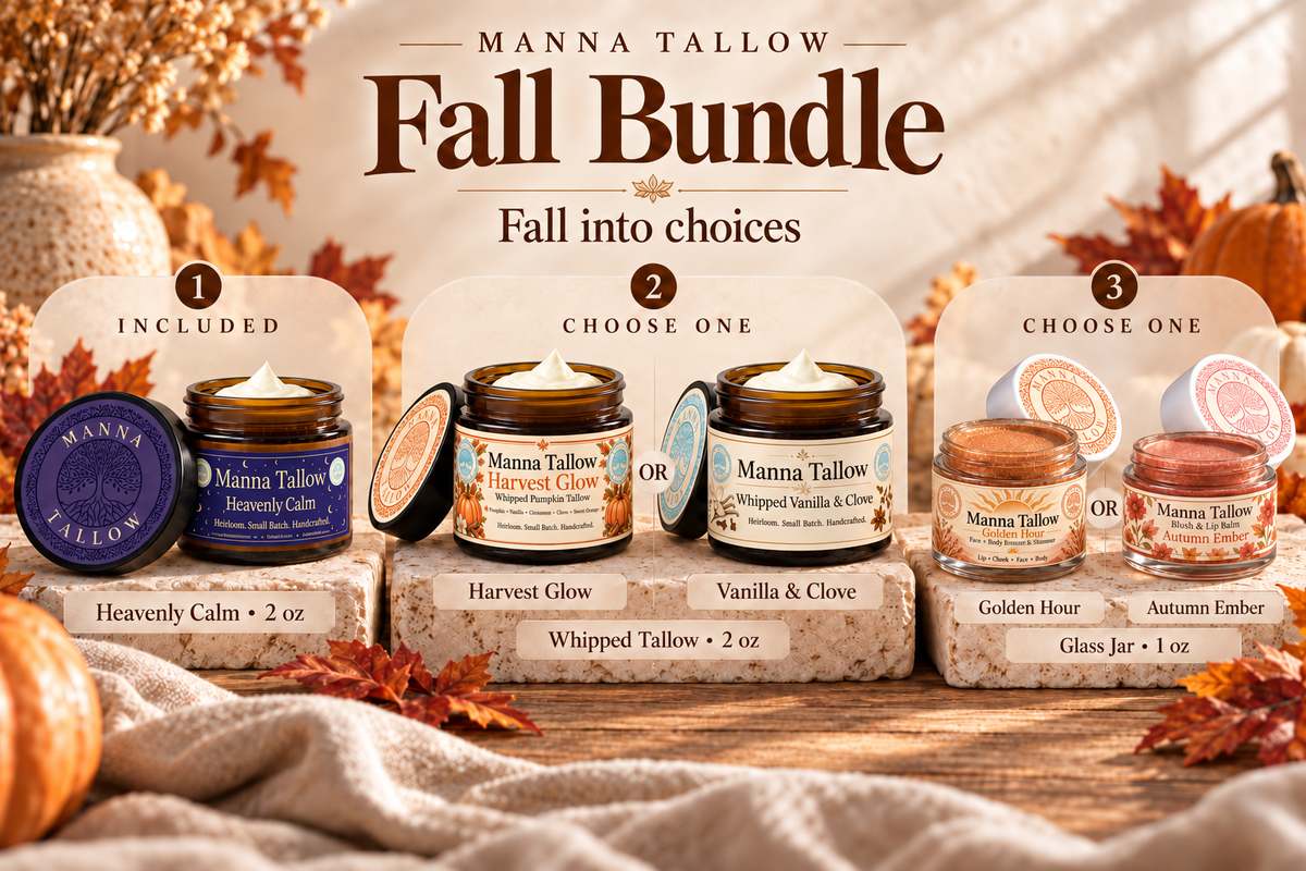 Manna Tallow Fall Bundle Whipped Tallow, Heavenly Calm, Blush Balm