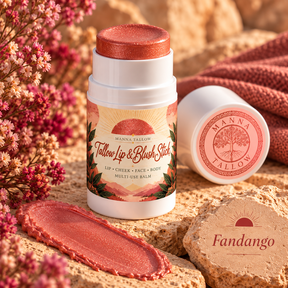 Fandango Tallow Lip & Blush Balm Stick Shimmer Finish
