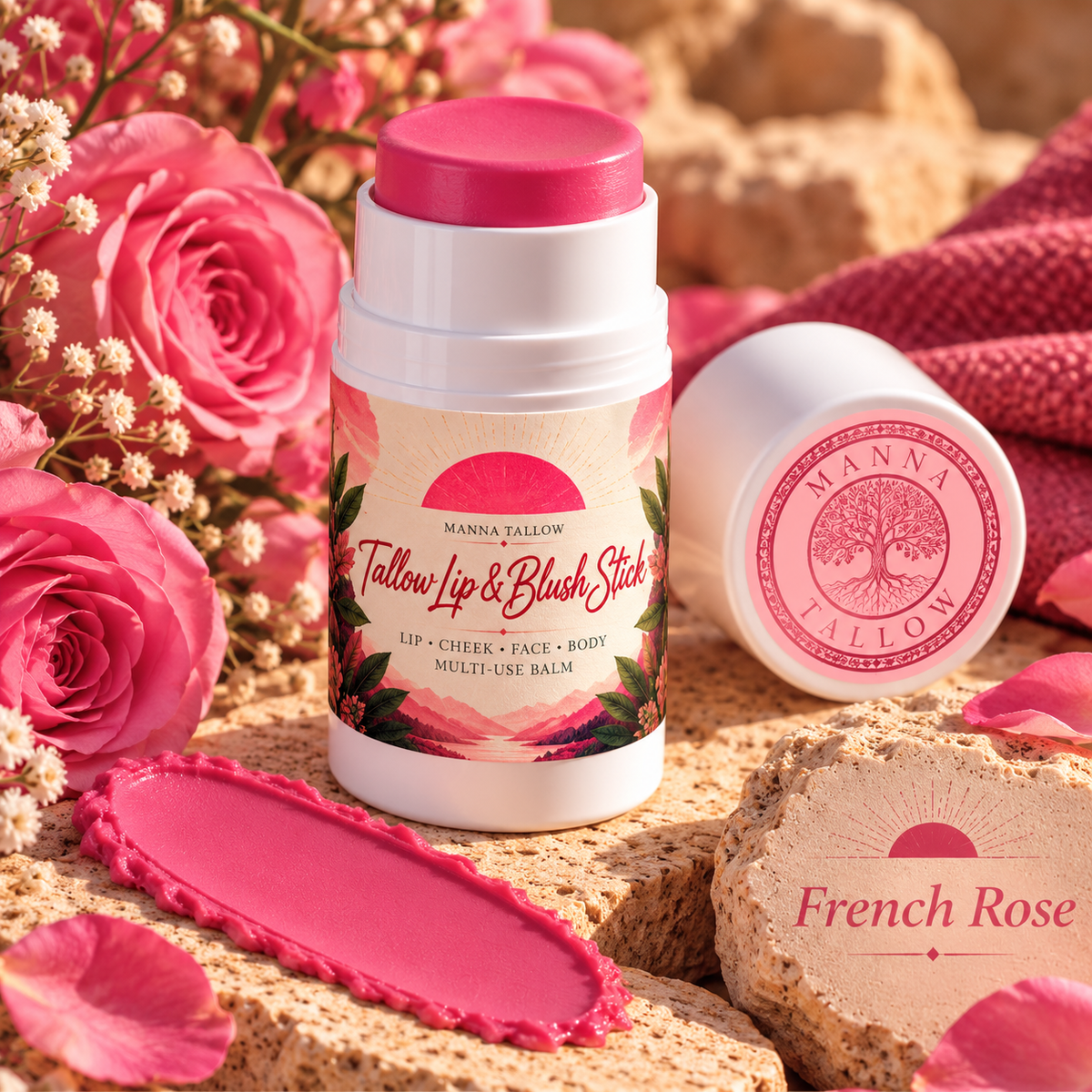 French Rose Tallow Lip & Blush Balm Stick Matte Finish