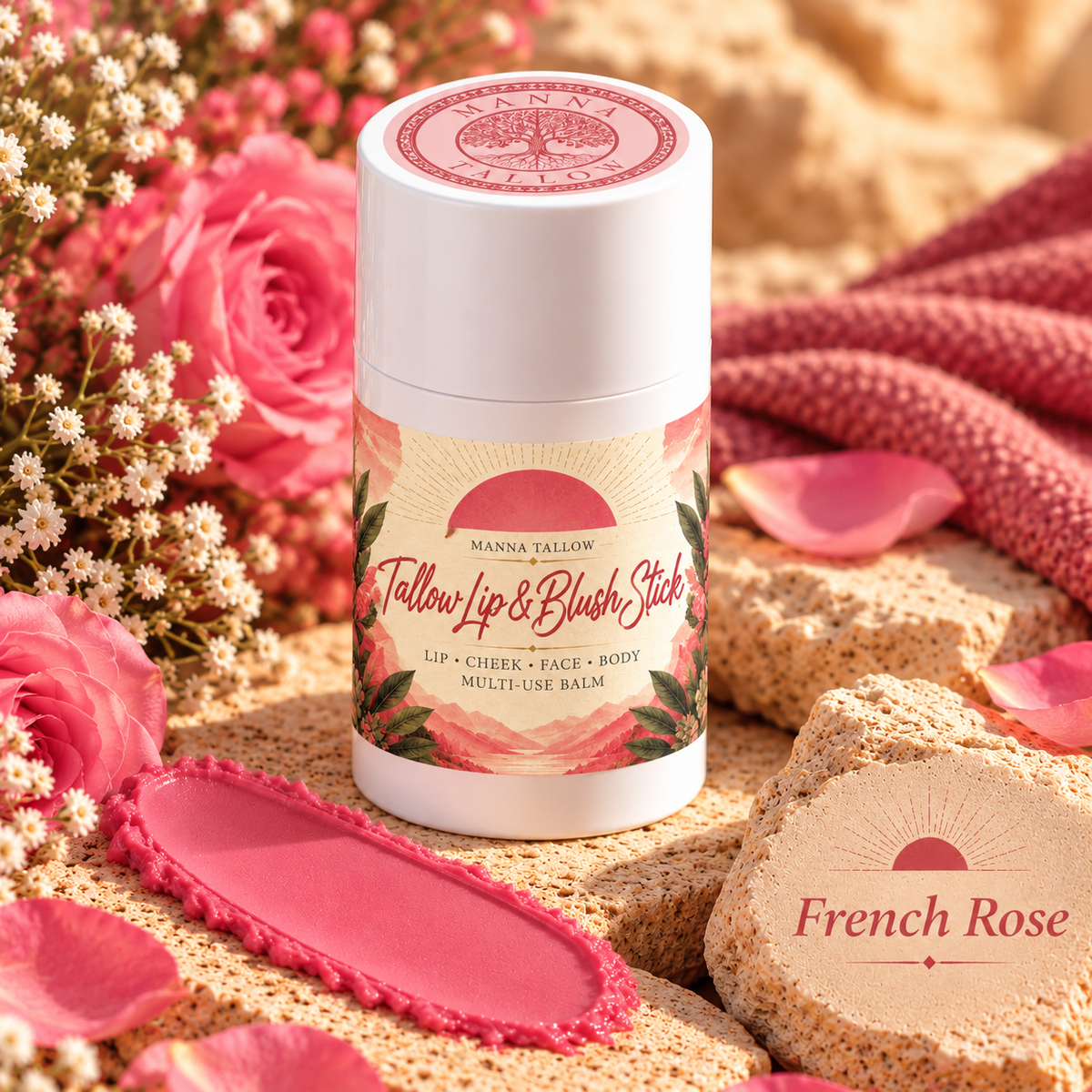French Rose Tallow Lip & Blush Balm Stick Matte Finish