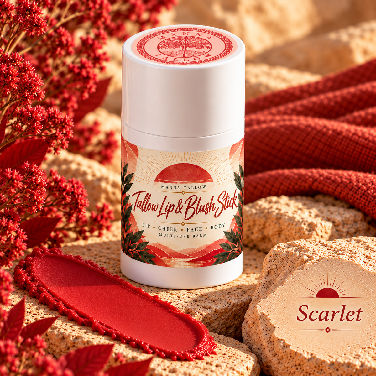 Scarlet Tallow Lip & Blush Balm Stick Matte Finish