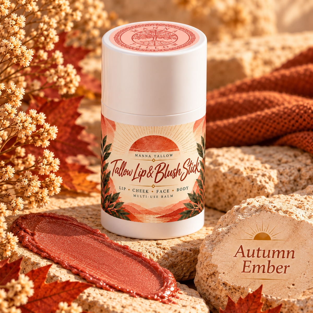 Autumn Ember Tallow Lip & Blush Balm Stick Shimmer Finish