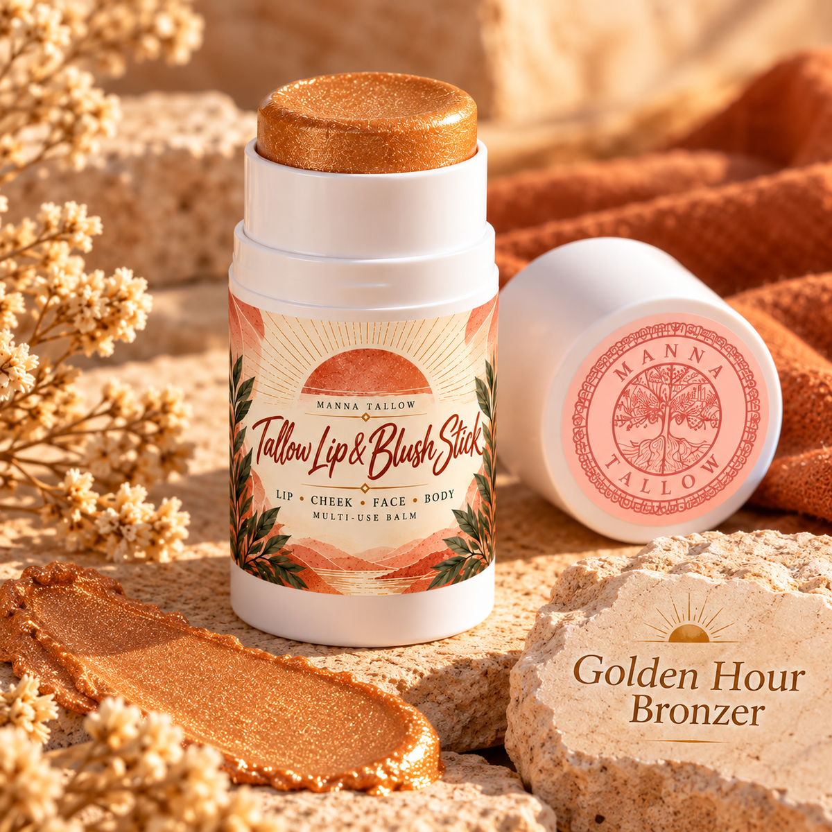 Golden Hour Tallow Bronzer & Shimmer Balm Stick Face + Body