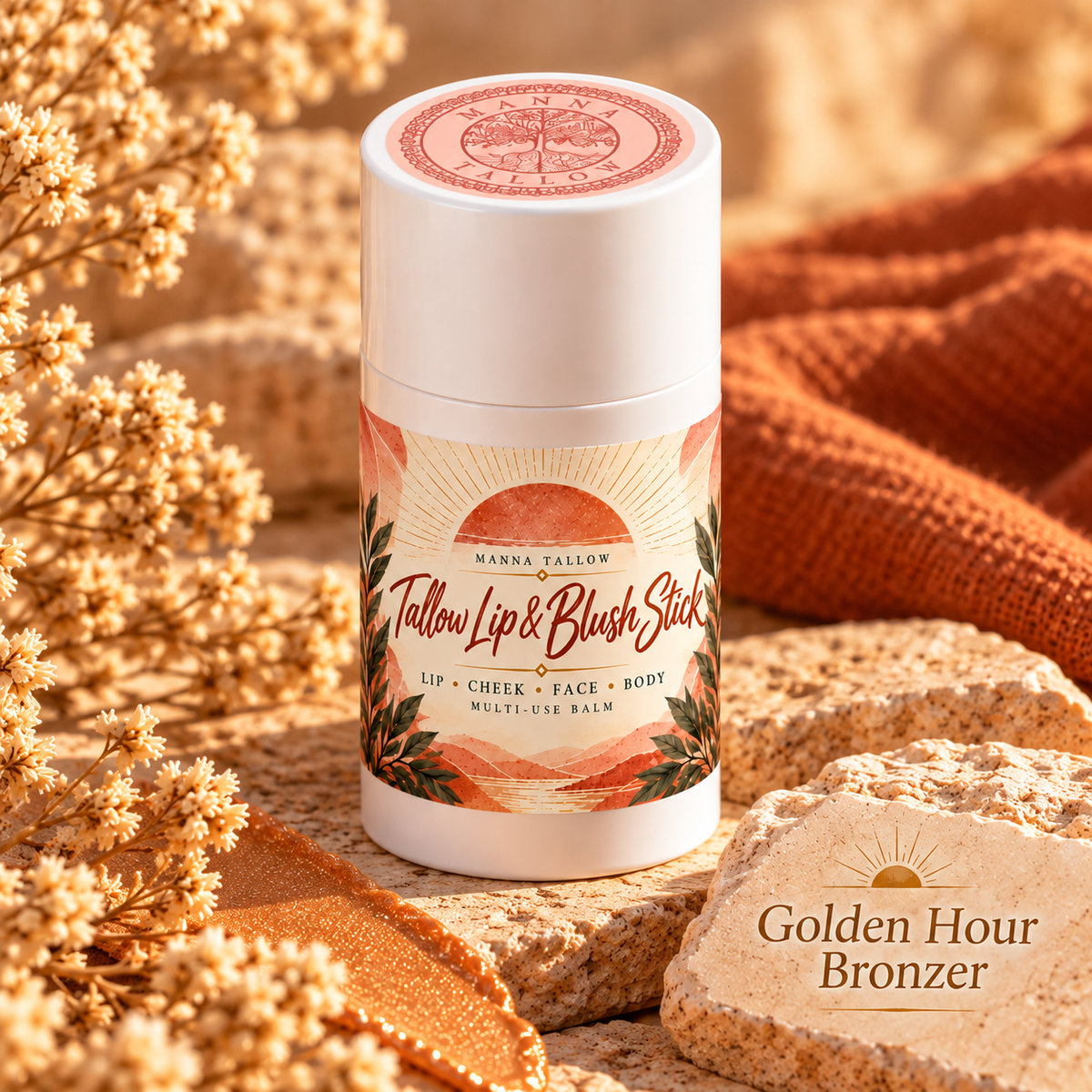 Golden Hour Tallow Bronzer & Shimmer Balm Stick Face + Body